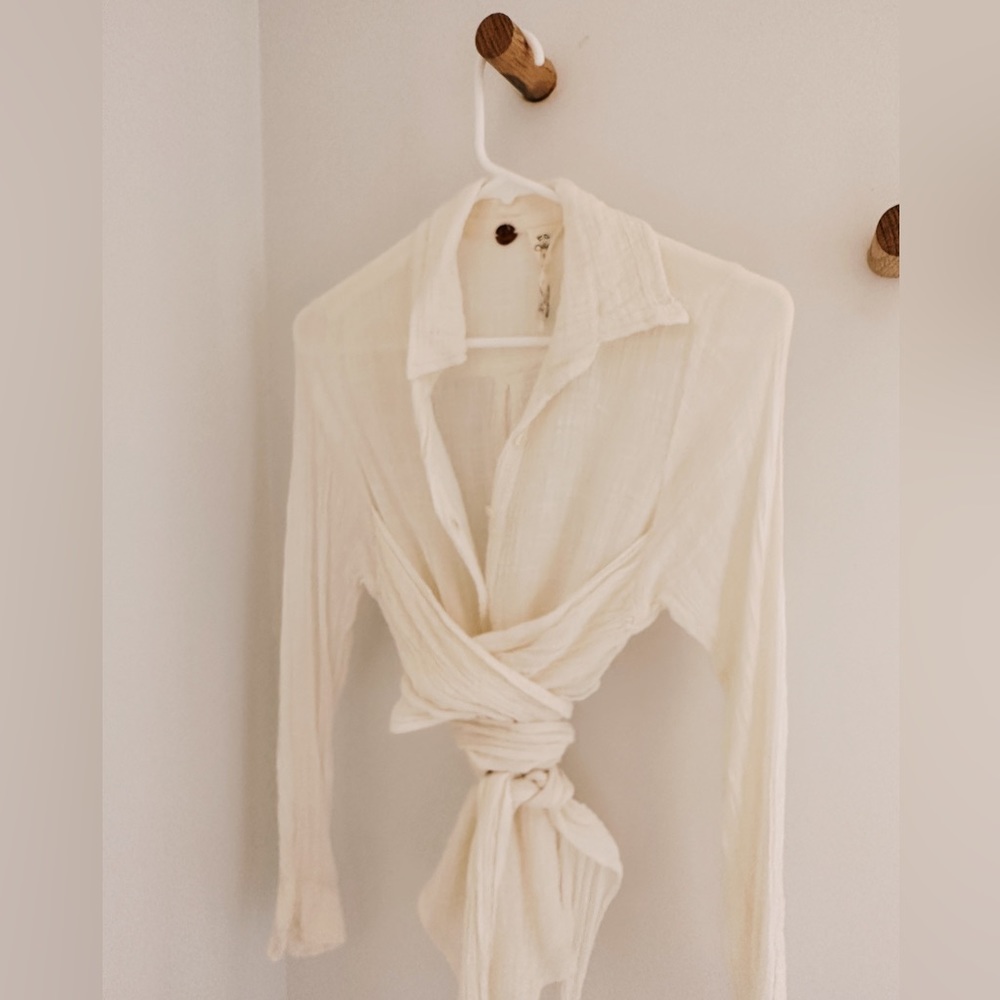 Free People Cotton Gauze Button Up with Tie